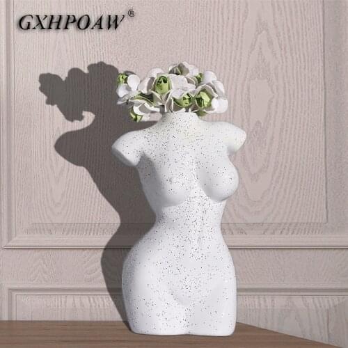 Human Body Vase Europe Flower Arrangement Character Art Sculpture Resin Vase Garden Dried Flowers Vase Home Decoration Ornaments