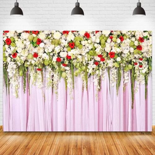 Flowers Pink Curtain Backgrounds For Wedding Valentines Day Portrait Children Baby Photocall Vinyl Photography Backdrops Props