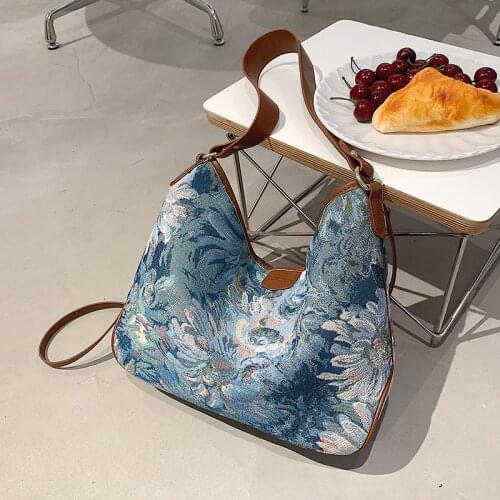 Large Capacity PU Leather Vintage Women Hand Bag Totes Designers Luxury Women Shoulder Bags Female Oil Painting Top-handle Bags
