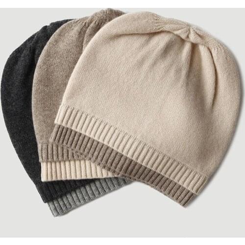 Inner Mongolia knitted cashmere hat beige new warm for men women autumn winter dome heterochromatic side