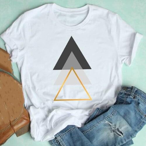 Women Short Sleeve Geometric Printing Clothing Simple Fashion Spring Summer Clothes Print Tshirt Female Tee Top Graphic T-shirt