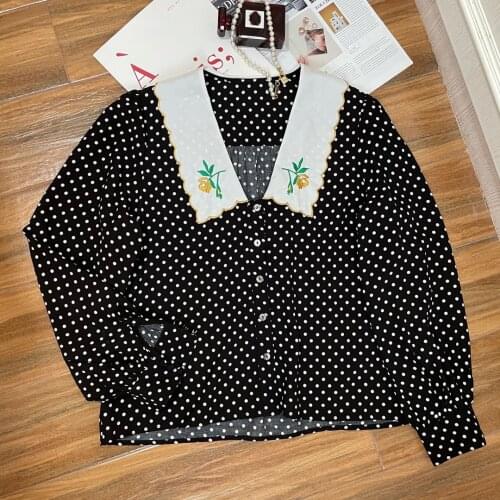 New Ladies Fashion 2021 Long Sleeve Sexy Retro Embroidered Top 0308