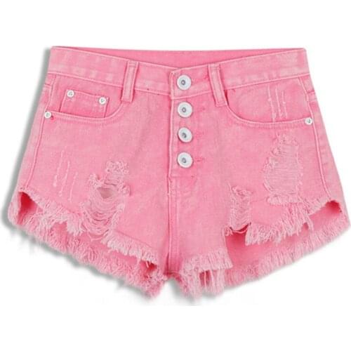 2020 Summer Style Womens Vintage High Waist Jeans Fashion Women Hole Shorts Regular Solid Color Denim Shorts Good Quality,s-xl