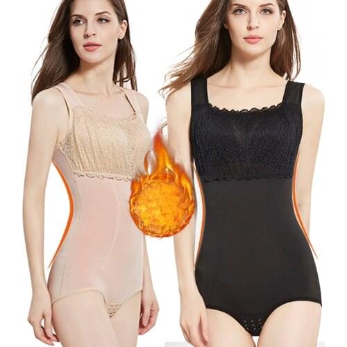 Womens Sexy Bodysuit Tummy Control Shapewear Body Shapers Slimming Underwear Keep Warm Thermal Lingerie Garment With Chest Pads