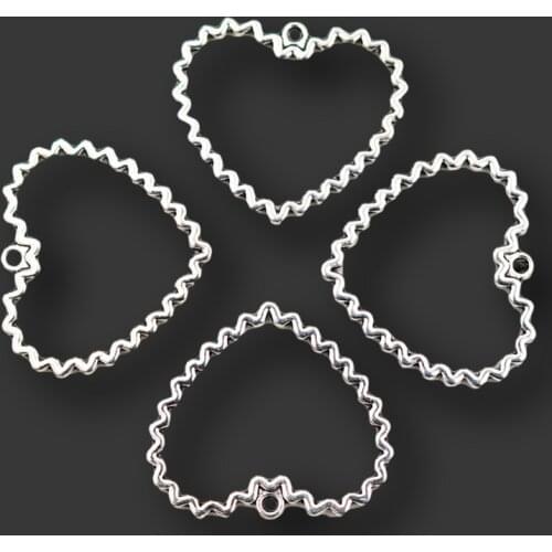 10pcs Silver Plated Hollow Waves Pattern Hearts Pendant Necklace Bracelet Metal Accessories DIY Charms ForJewelry Crafts Making