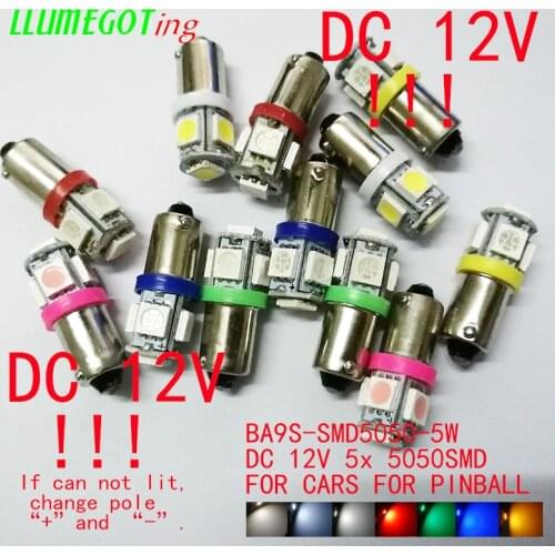 100pcs BA9S T4W #44 #47 LED Bulb 5 SMD 5050 Colorful Super Bright DC 12V for Pinball Game Machine Led Lamps