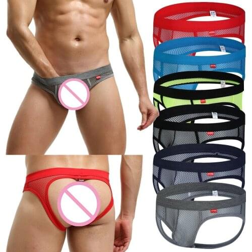 3/6PCS Mens Briefs Mesh See Through Underwear Sexy Bikini Briefs Male Gay Sissy Panties Backless Underpants Exotic Jockstraps