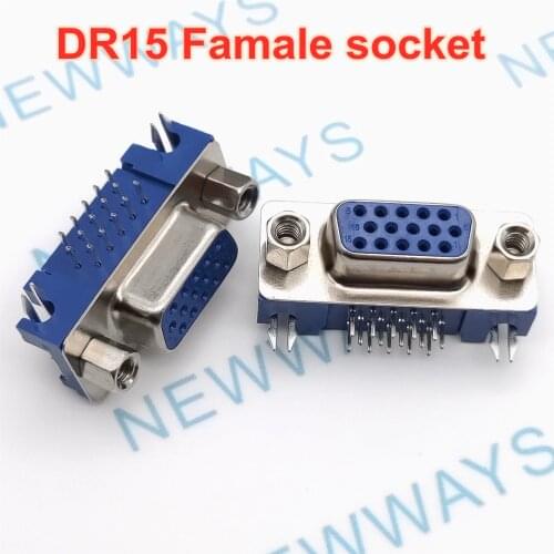 5Pcs/Lot Db15 Dr15 3Rows Blue Parallel Port 15 Pin D Sub Female 15 Way Pcb 90 Degree Connector Db15 Socket Plug Vga Adapter