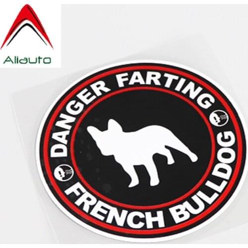 Aliauto Caution Car Sticker Danger Farting French Bulldog Fashion PVC Decal Waterproof for Motorcycle Ford Focus Honda,12cm*12cm