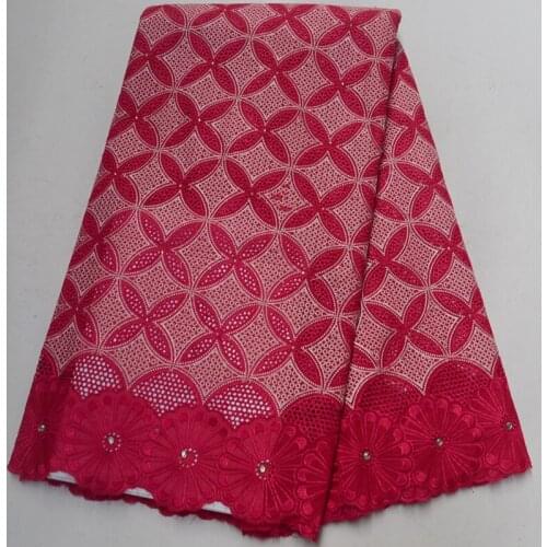 Free shipping (5yards/pc) high quality fushia pink Africna dry cotton lace fabric with embroidery for party dress CLP244