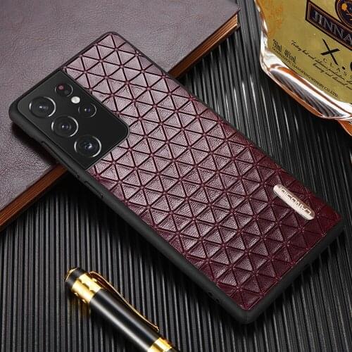 Genuine Leather Triangle Grain Case For Samsung Galaxy S21 Ultra S20 FE S8 S9 S10 S21 Plus Note 20 10 9 A51 A71 A31 A50 M31 M51