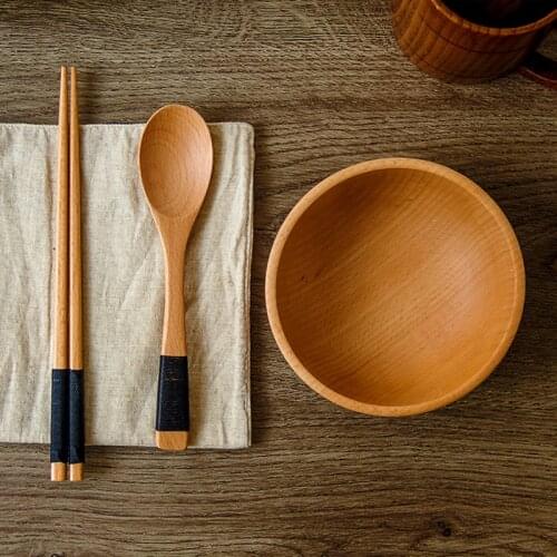 Wooden Bowl Japanese Style Wood Rice Soup Bowl Salad Bowl Food Container Large Small Bowl for Kids Tableware Wooden Utensils