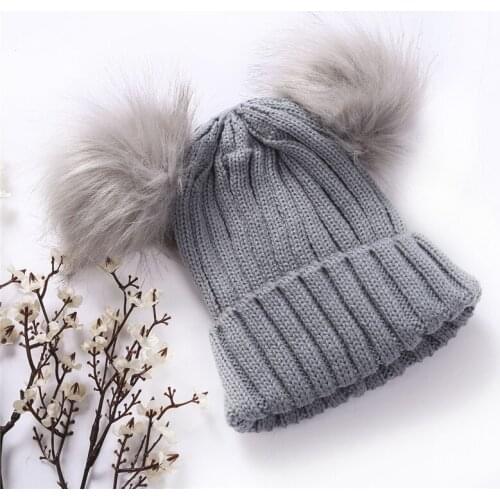 Children Winter Infant Newborn Kids Baby Wool Knitted Hat Cap Beanie With Two Double Pom Pom Beanie For Cute Boys Girl 1-3Years
