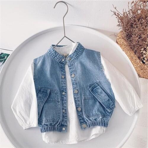 Childrens Denim Vest Spring 2021 New Boys Casual Denim Vest Childrens Simple Tooling Vest Kids Cowboy Casual Sleeveless Vests
