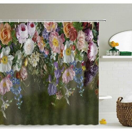 European Retro Flowers Bathroom Curtains Green Leaf Plant Waterproof Polyester Shower Curtain Nordic Home Bath Room Decoration
