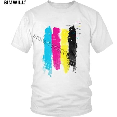 Novelty T-Shirt Men Cotton Escape In CMYK Tee Short Sleeve Fashion Ink Color Bird Print Leisure T-Shirt Boyfriends Gift Clothes