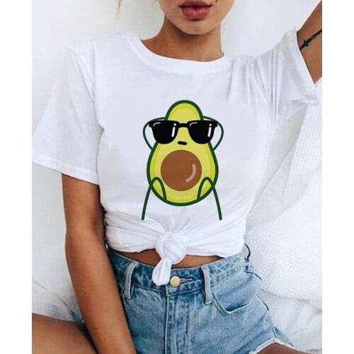Graphic tees tops Dos Desenhos Animados Tema de abacate tshirts mulheres engraçado camiseta branca Tops casual curto Camisetas M