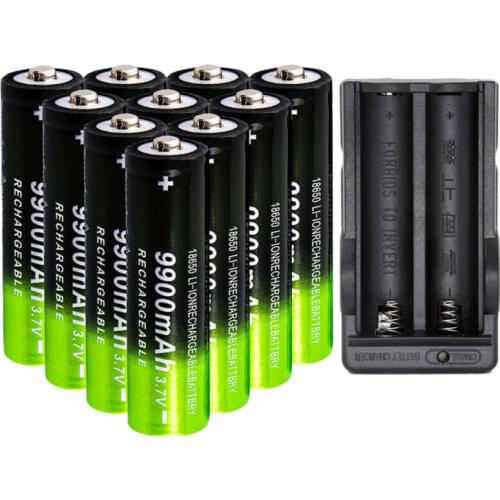 GTF 2/4/8/10Pcs 18650 Battery 9900mAh 3.7V Li-ion Rechargeable Battery for Flashlight Cells with 18650 Batteries Holder EU/US