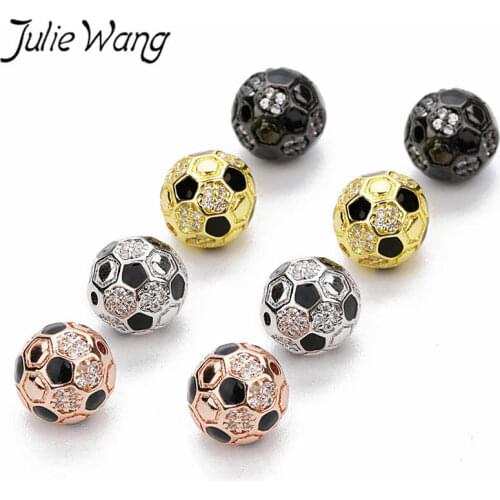 Julie Wang 1PCS Copper Football Beads Micro Cz Zircon Enamel Oil Drop Spacer Beads Bracelet Necklace Jewelry Making Accessory