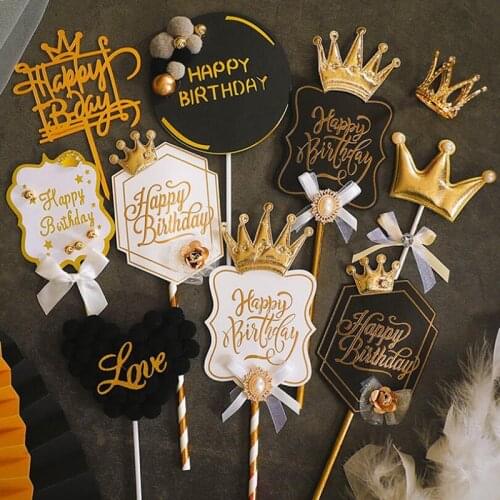 Prince Princess Crown Happy Birthday Cake Topper Party Decor Baking Supplies