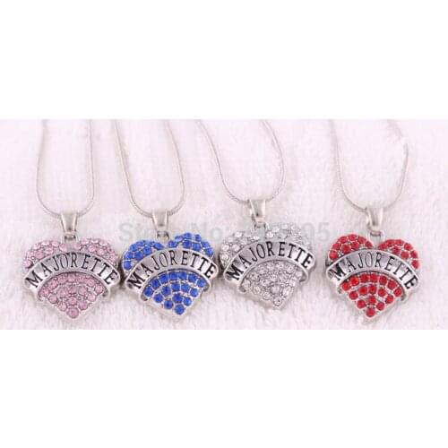 Beautiful mix Rhinestone MAJORETTE heart pendant with snake chain necklace