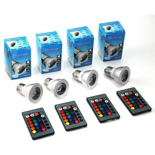 Aluminum Alloy Lightweight Mini E27 RGB LED Lamp 3W AC85V-265V LED Spotlight Bulb + IR Remote Control 16 Colors Change