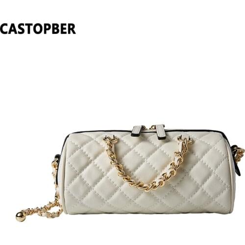 Fashion Leather Barrel Bag Womens Chain Link Genuine Leather Crossbody Ladies Quilted Shoulder Bags Famous Brand Messenger