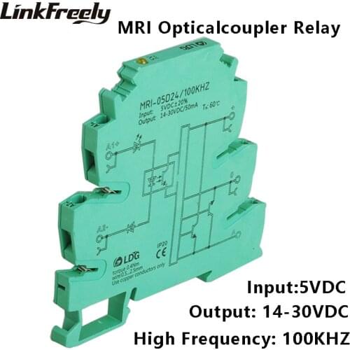 MRI-05D24 100KHZ PLC LED Opto Coupler Relay Isolation 5VDC 8mA Input Output14-30VDC 50mA Interface Voltage Relay Module DIN Rail