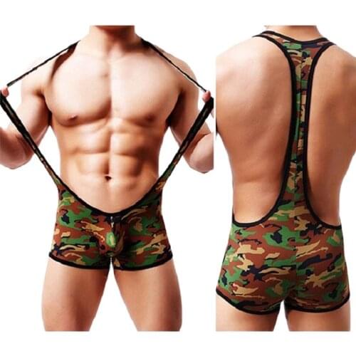 Men Suspender Pant Camouflage Clothing Hollow-Out Outfit Breathability Jumpsuit Garments Club Costumes Suspender Wrestling Pants