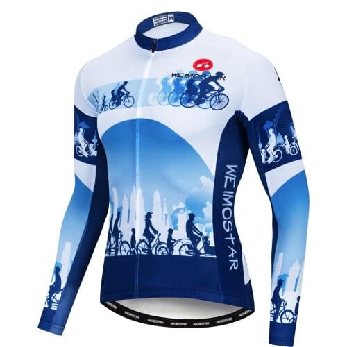 Mens cycling jersey long sleeve pro team Retro cycling clothing Maillot Ciclismo mtb/road bike clothes Blue Bicycle Tops