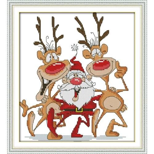 Santa and the reindeer cross stitch kit cartoon stamped fabric 14ct 11ct hand embroidery DIY handmade needlework supplies free