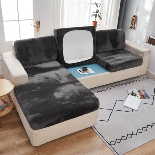 Velvet Elastic Sofa Covers Sets for Living Room Plush Furniture Corner Slipcovers Elasticated 2 and 3 Seater Couch Cushion Cover
