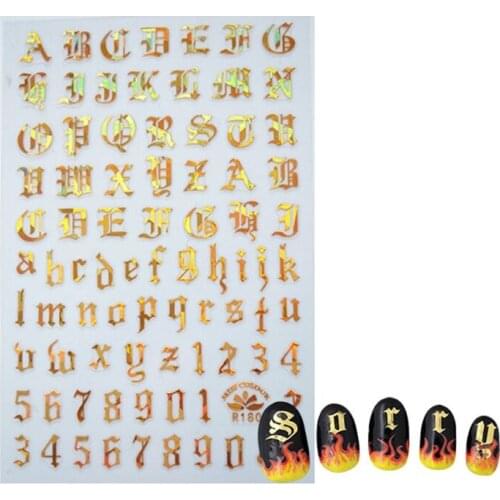 4color/Set Russia Letter Word Numbers Old English Nail Stickers Tip Nail Art Adhesive Blueness Decals Nail Wrap Manicure