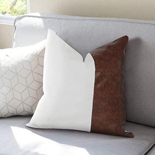 Faux Leather Pillow Cushion Cover, Decorative Leather Pillows Modern Farmhouse Fall Decor Style 45x45cm Living Room Decoration