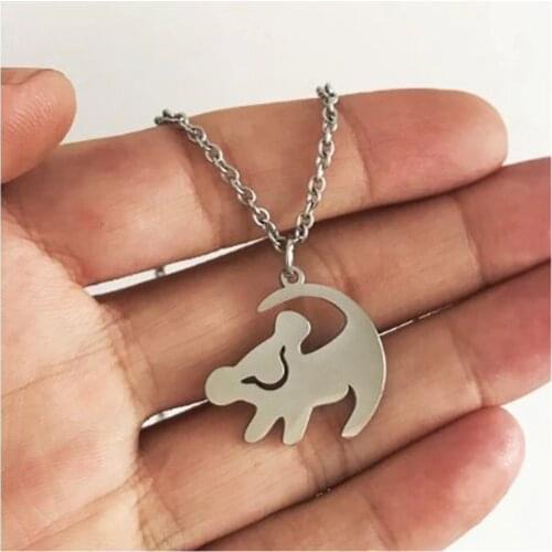 20pcs Stainless Steel Lion Necklace Simba Pendant Classic Hakuna Matata Kid Cartoon Jewelry BFF Christmas Gift Choker Wholesale