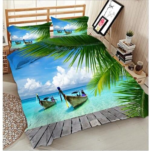 Parure De Lit Adulte 4 Pieces 3D Bedding Sets California King Adult Bedsheet Pillowcase Bed Cover Flat Sheet Bed Linen Scenery