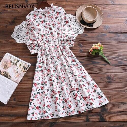 Mori Girl Autumn Spring Women Sweet Dress Ruffled Collar Floral Printed High Waist Dress Prairie Chic Elegant Corduroy Dress