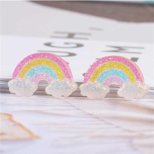 Julie Wang 20PCS Sequin Resin Rainbow Charms Flat Back Cloud Rainbow Pendants Jewelry Accessory Home Table Decoration