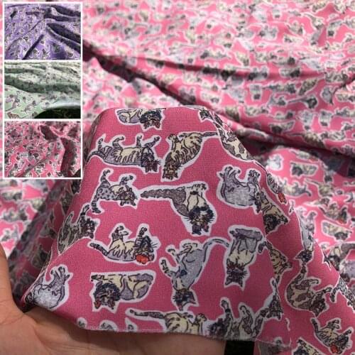 Luxury Brand Crepe De Chine Polyester Fabric Cloth Per Meter Material Cat Printed Shirt Dress Sewing Garment Handmade Fabrics