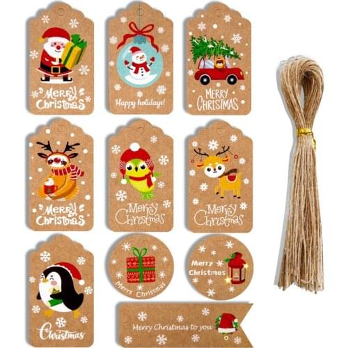 50pcs/set Christmas Tag Santa Claus Tree Tag Gift Box Decor candy Bags tag Painted Christmas Kraft Tag Party Gift Packaging Tag