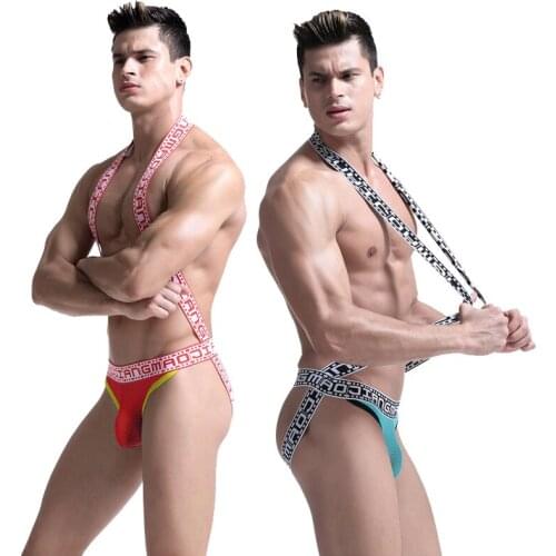 Mens sexy underwear, big pouch, mesh pocket, breathable buttocks, sweat-absorbent suspenders, double thong sports briefs