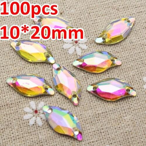 10*20mm 100pcs S Shape Crystal AB Flat Silver Base Sew On Rhinestone With 2 holes for Garment Accessories Sew on Stone Buttons