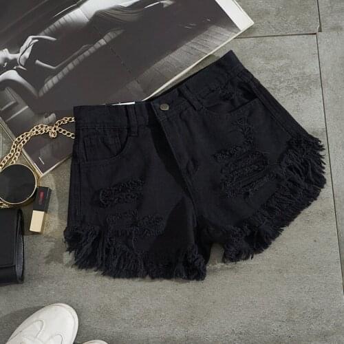 Fashion New Summer Women White Denim Shorts Sexy Hole Ripped Mini Jeans Shorts Women Streetwear Tassel High Waist Shorts