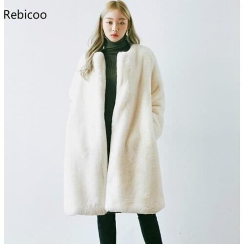 Winter Fashion New High Quality Imitation Faux Rabbit Fur Coat Long Fur Coat Female Loose Thick Warm Mink Fur Coat