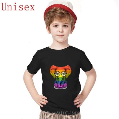 Baby Elephant With Glasses And Gay Pride Rainbow Flag T-Shirt Funny teen girls clothing kids clothes girls 8 to 12 boy clothes