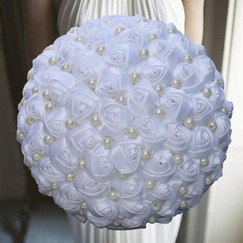 1PCs /lot White Holding Flowers Wedding Flowers Bridal Bouquets With Pearl For Wedding Decoration