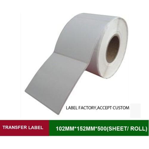 W*h 102mm*152mm*500 sheets per roll thermal transfer label ink paper quality sticker code labels for packaging
