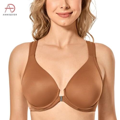 Womens Plus Size Underwire Support Unlined Plunge Full Coverage Front Closure Bra Racerback