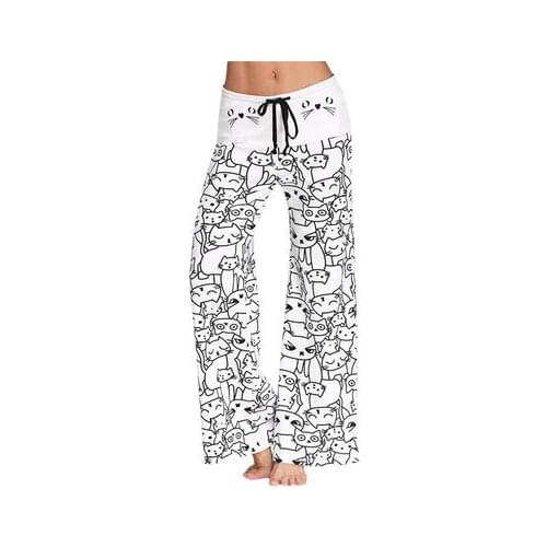 Cat Leggings Flare Pantacourt Femme Loose Digital Print Leggings Women Cats Drawstring Wide Leg Leggings Joggers Push Up