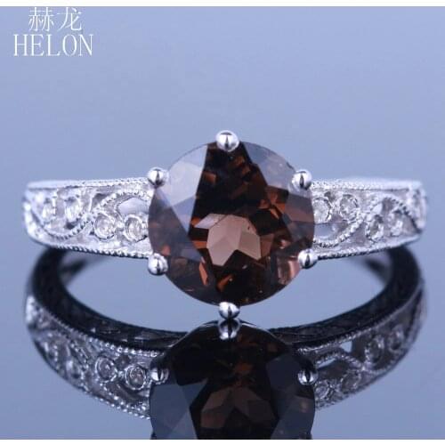 HELON 925 Sterling Silver 2.12ct Natural Smokey Quartz Diamonds Ring Art Deco Antique Engagement Wedding Women Fine Jewelry Ring